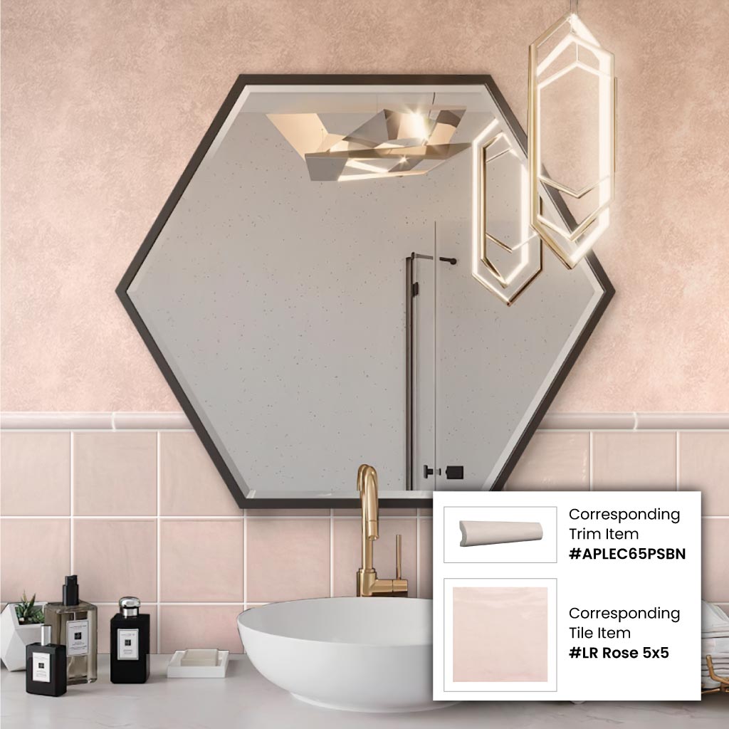 Soft Pink 1x8 Glossy Ceramic Bullnose Tile Trim (10 pack, 0.556 sq ft/case)