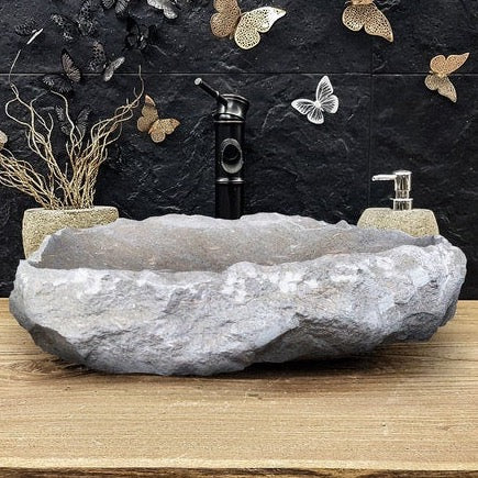 Seagrass Fossil Limestone Rustic Natural Stone Vessel Sink (W)16" (L)20" (H)5"