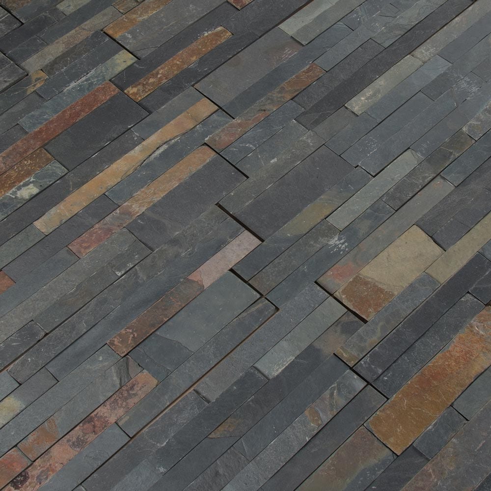 Sedona multi splitface panel ledger panel 6X24 natural slate wall tile LPNLSSEDMLT624 product shot multiple tiles angle view