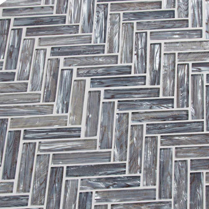 MSI Shimmering Silver Herringbone Glass Mosaic Tile 11.06"x12.6"