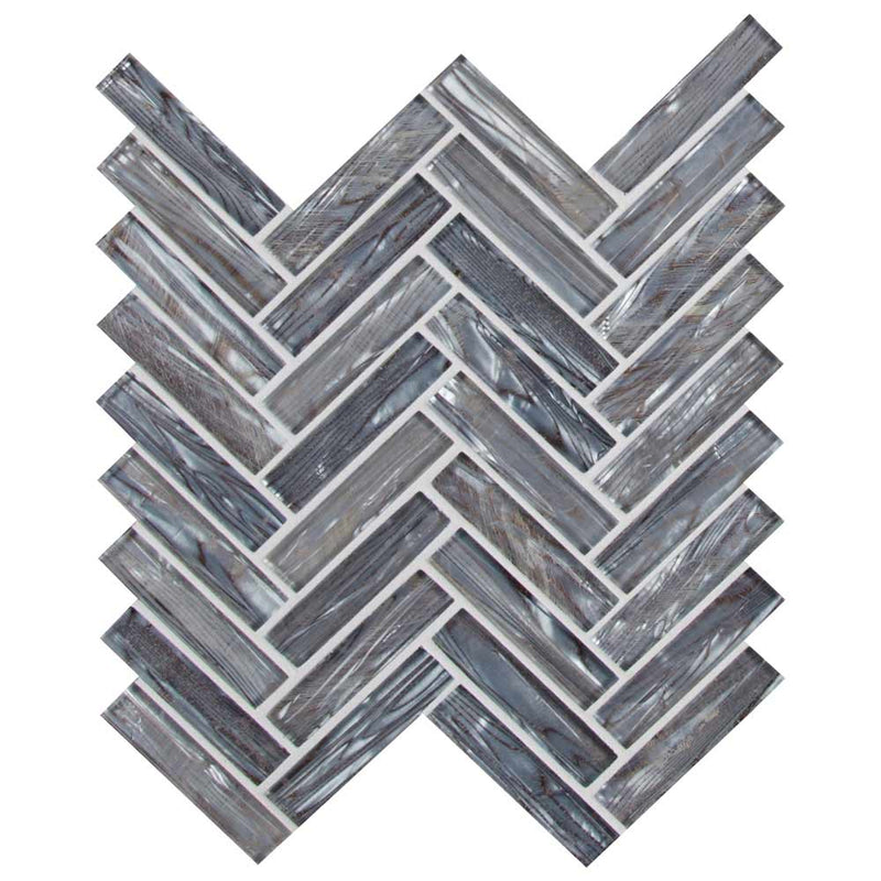 MSI Shimmering Silver Herringbone Glass Mosaic Tile 11.06"x12.6"
