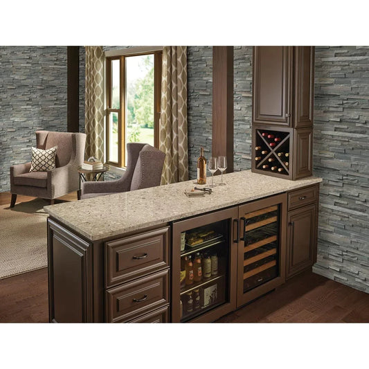 Sierra blue splitface ledger panel 6X24 natural quartzite wall tile LPNLQSIEBLU624 product shot wall view