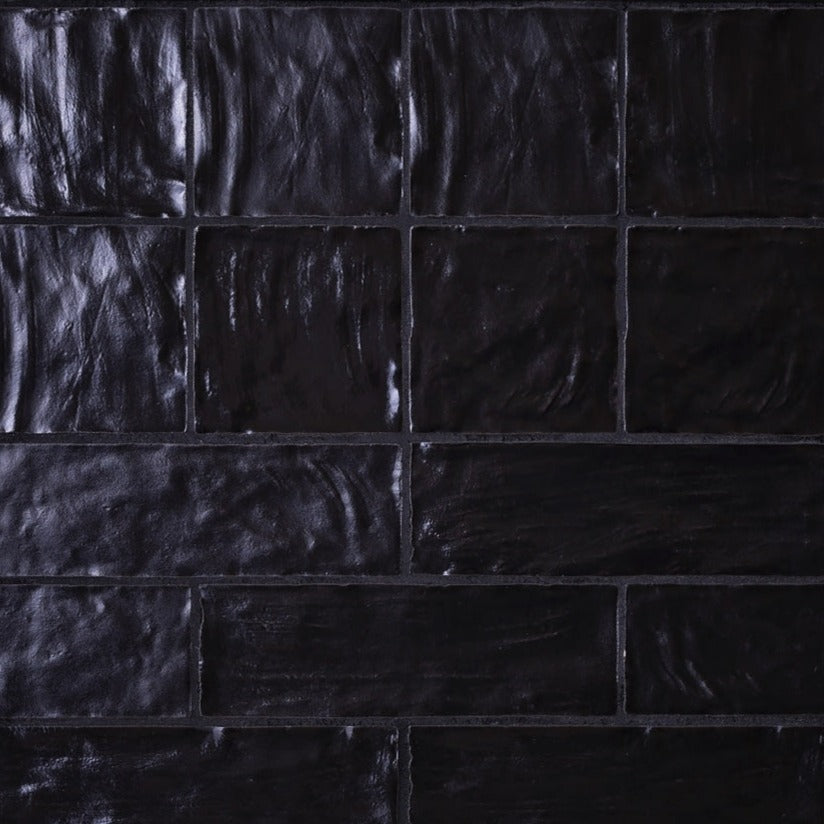 Black 2.5x8 Glossy Matte Subway Ceramic Tile (38 pack, 5.38 sq ft/case)
