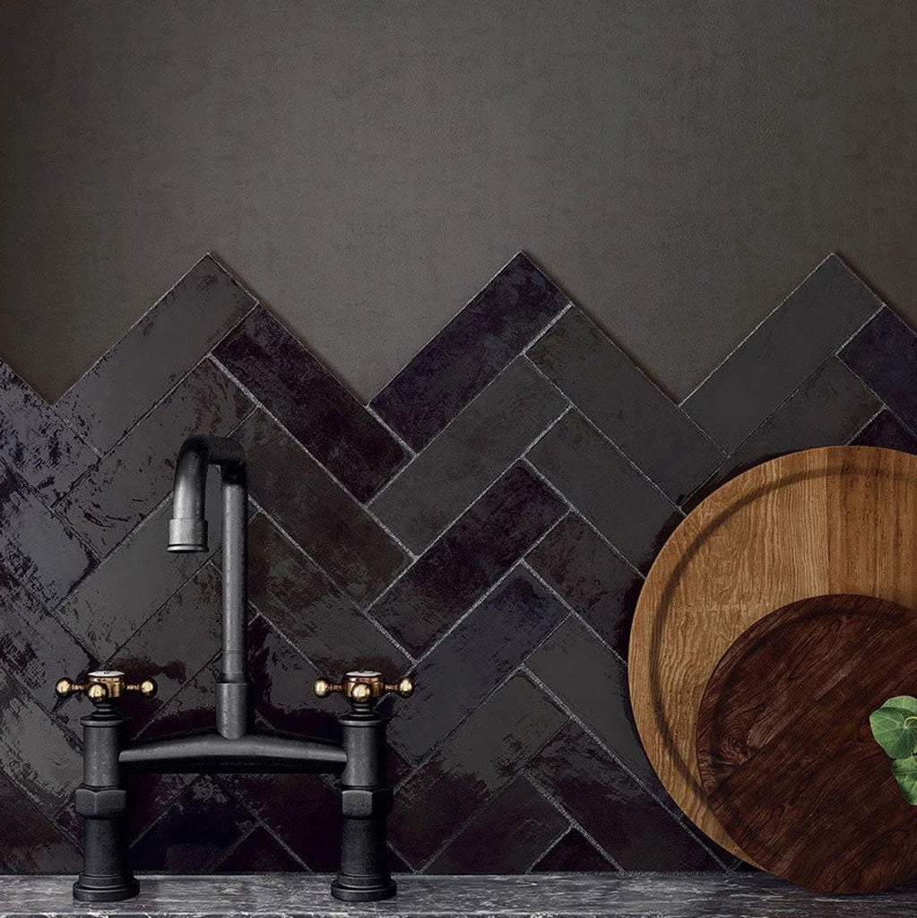 Black 2.5x8 Glossy Matte Subway Ceramic Tile (38 pack, 5.38 sq ft/case)