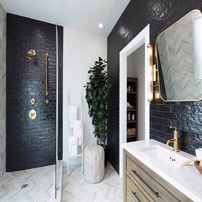 Black 2.5x8 Glossy Matte Subway Ceramic Tile (38 pack, 5.38 sq ft/case) - Sample