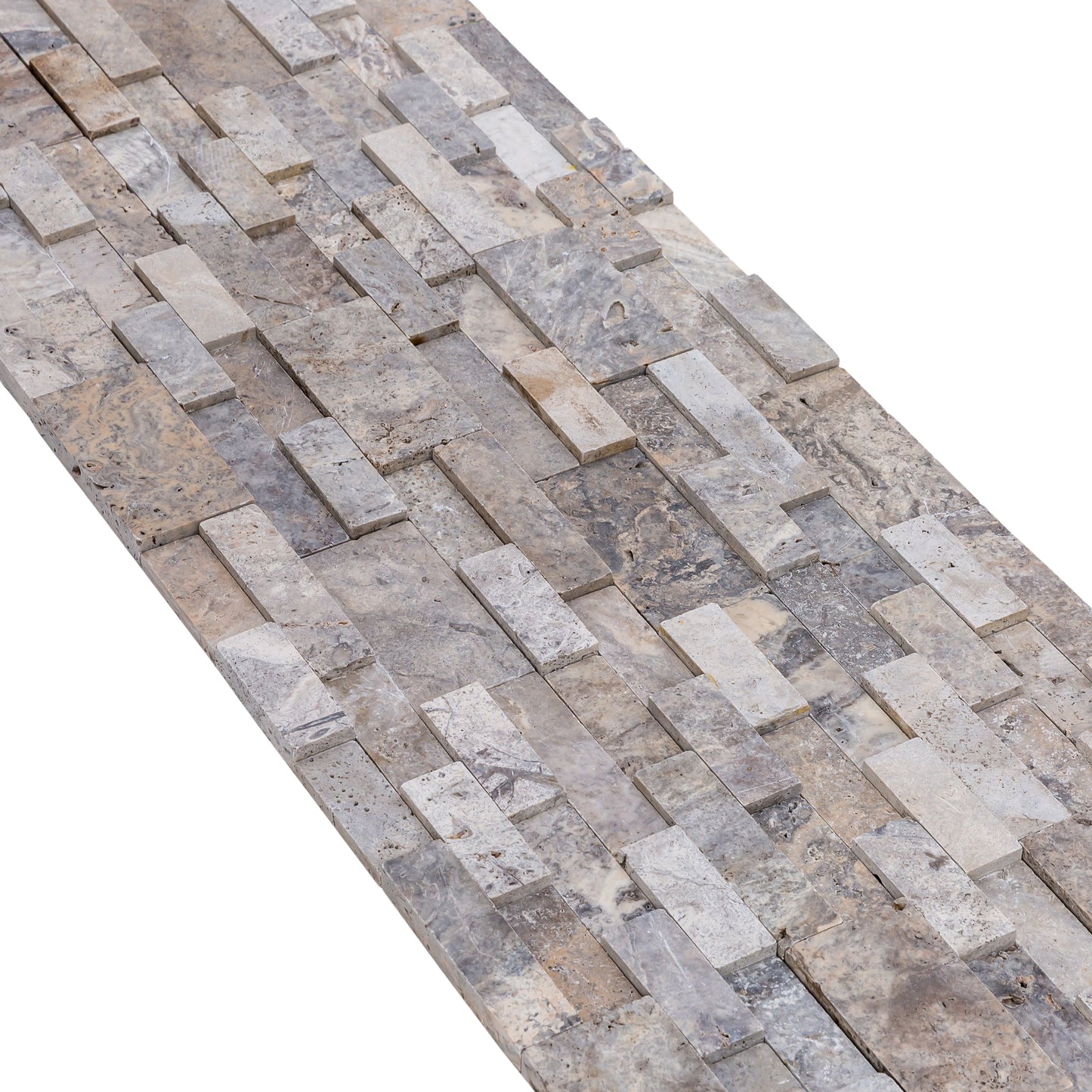 Silver Travertine 3D Ledger Panel 6"x24" – Honed Natural Wall Tile, Full Truckload
