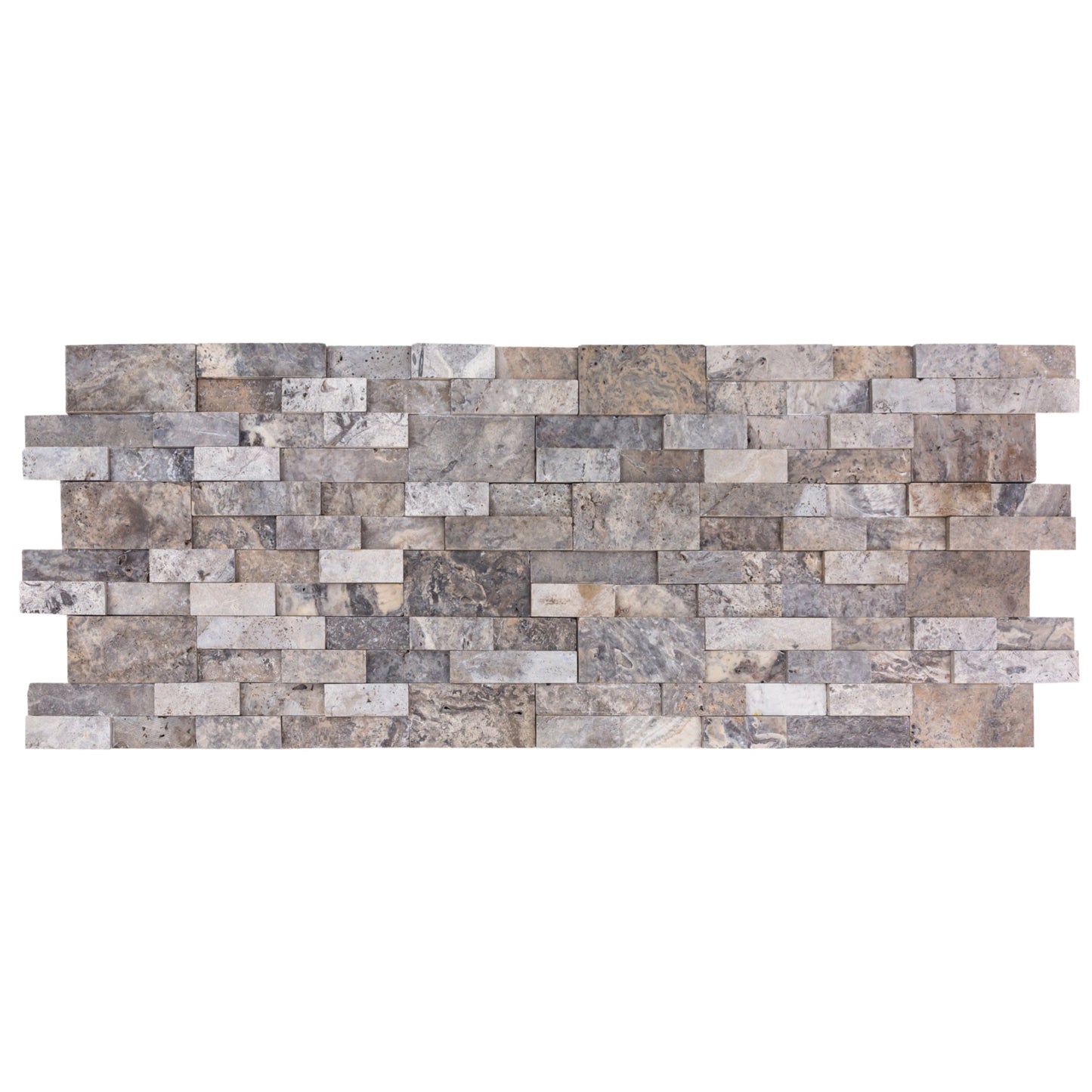 Silver Travertine 3D Ledger Panel 6"x24" – Honed Natural Wall Tile, Full Truckload