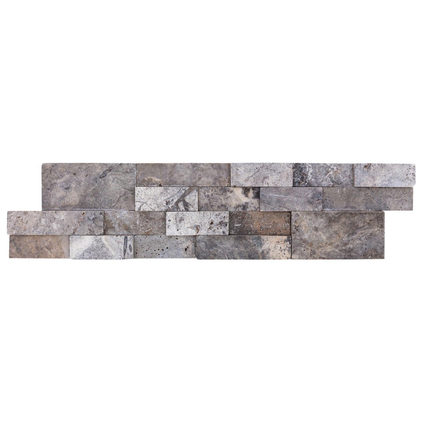 Silver Travertine 3D Ledger Panel 6"x24" – Honed Natural Wall Tile, Full Truckload