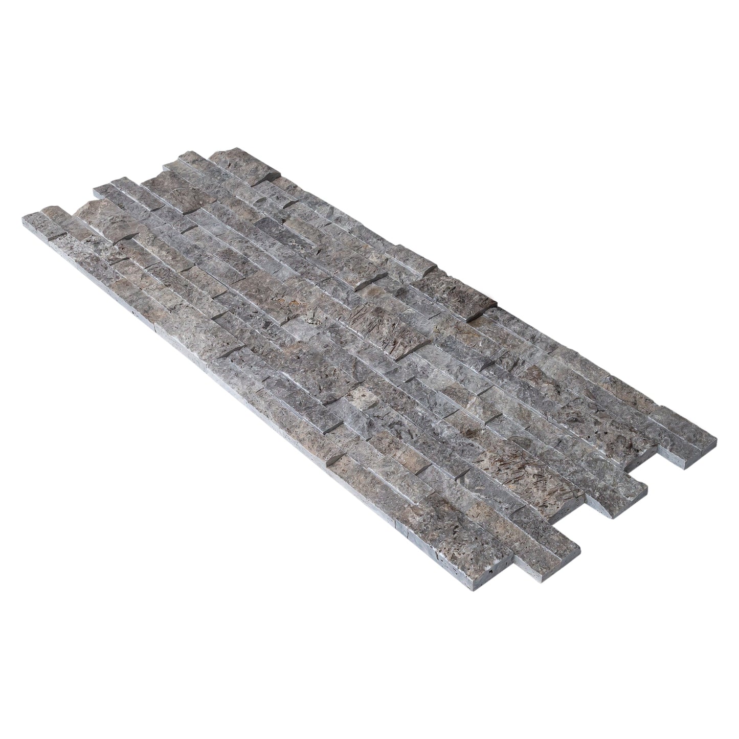 Silver Travertine 3D Ledger Panel 6"x24" – Natural Split-Face Wall Tile, Full Truckload