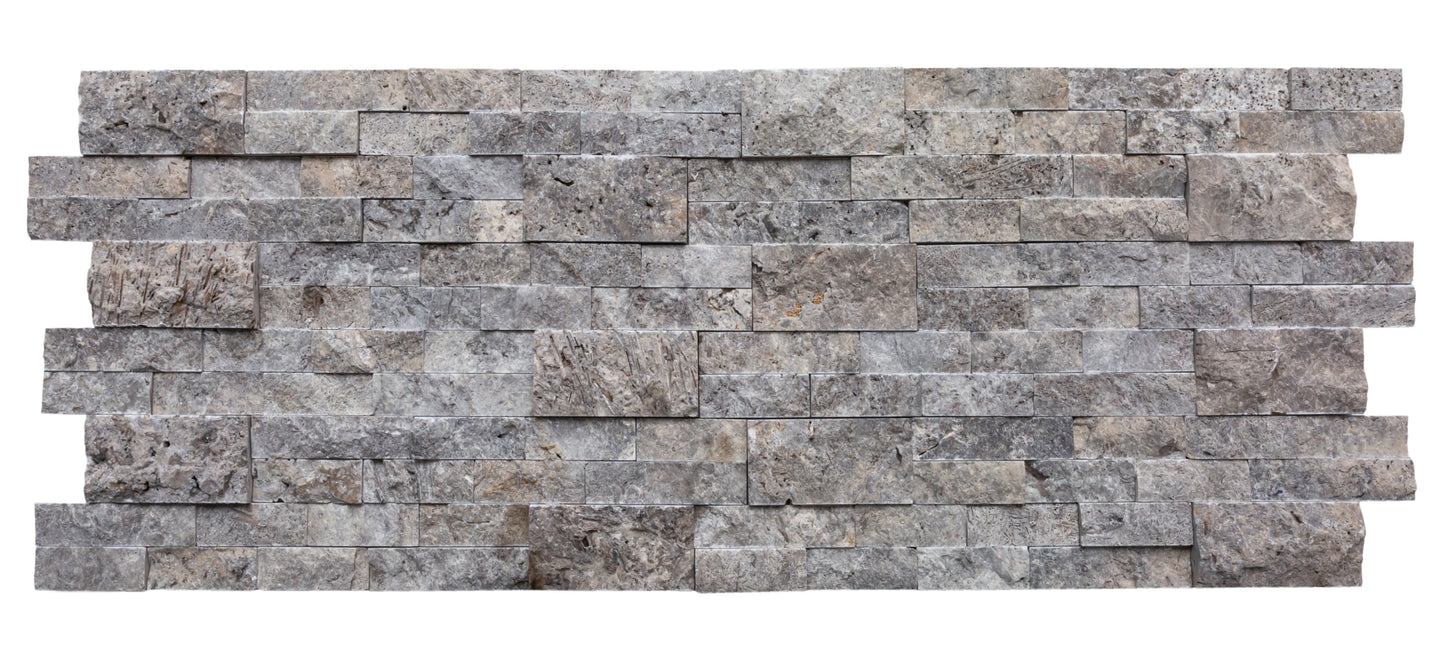 Silver Travertine 3D Ledger Panel 6"x24" – Natural Split-Face Wall Tile, Full Truckload