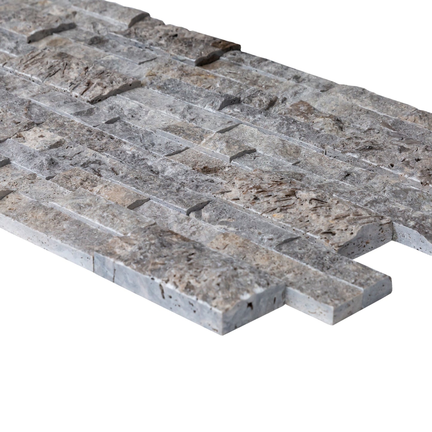 Silver Travertine 3D Ledger Panel 6"x24" – Natural Split-Face Wall Tile, Full Truckload