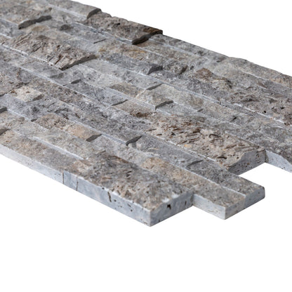 Silver Travertine 3D Ledger Panel 6"x24" – Natural Split-Face Wall Tile, Full Truckload