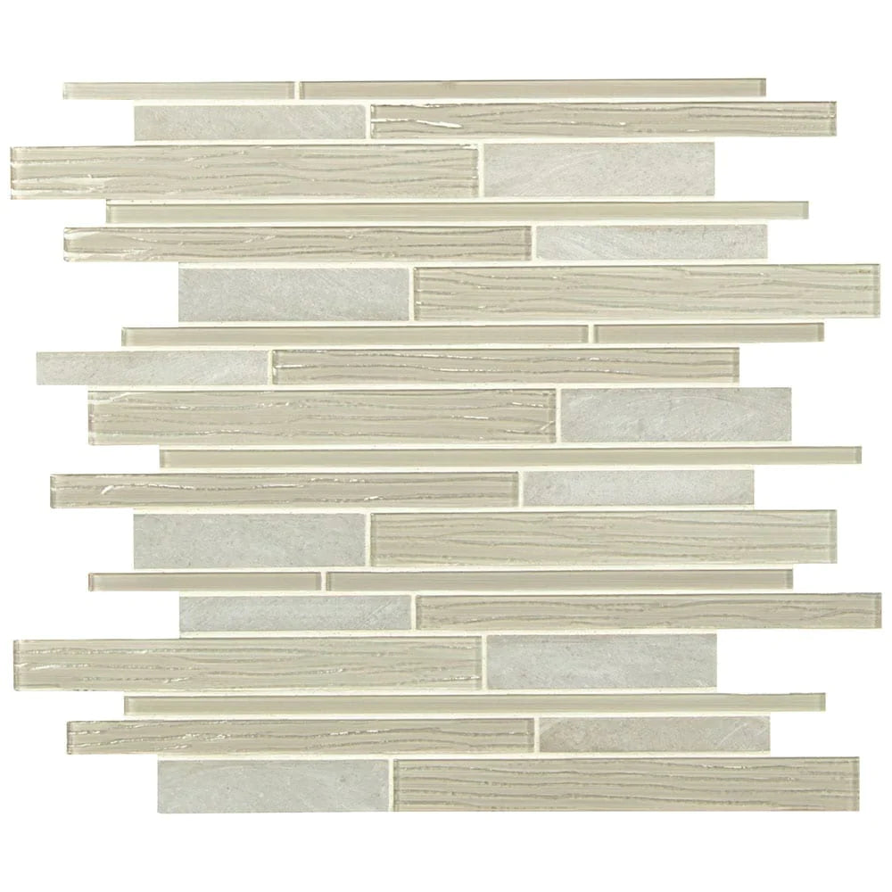 MSI Snowcap Blend Interlocking Glass and Stone Mosaic Tile 12"x12"