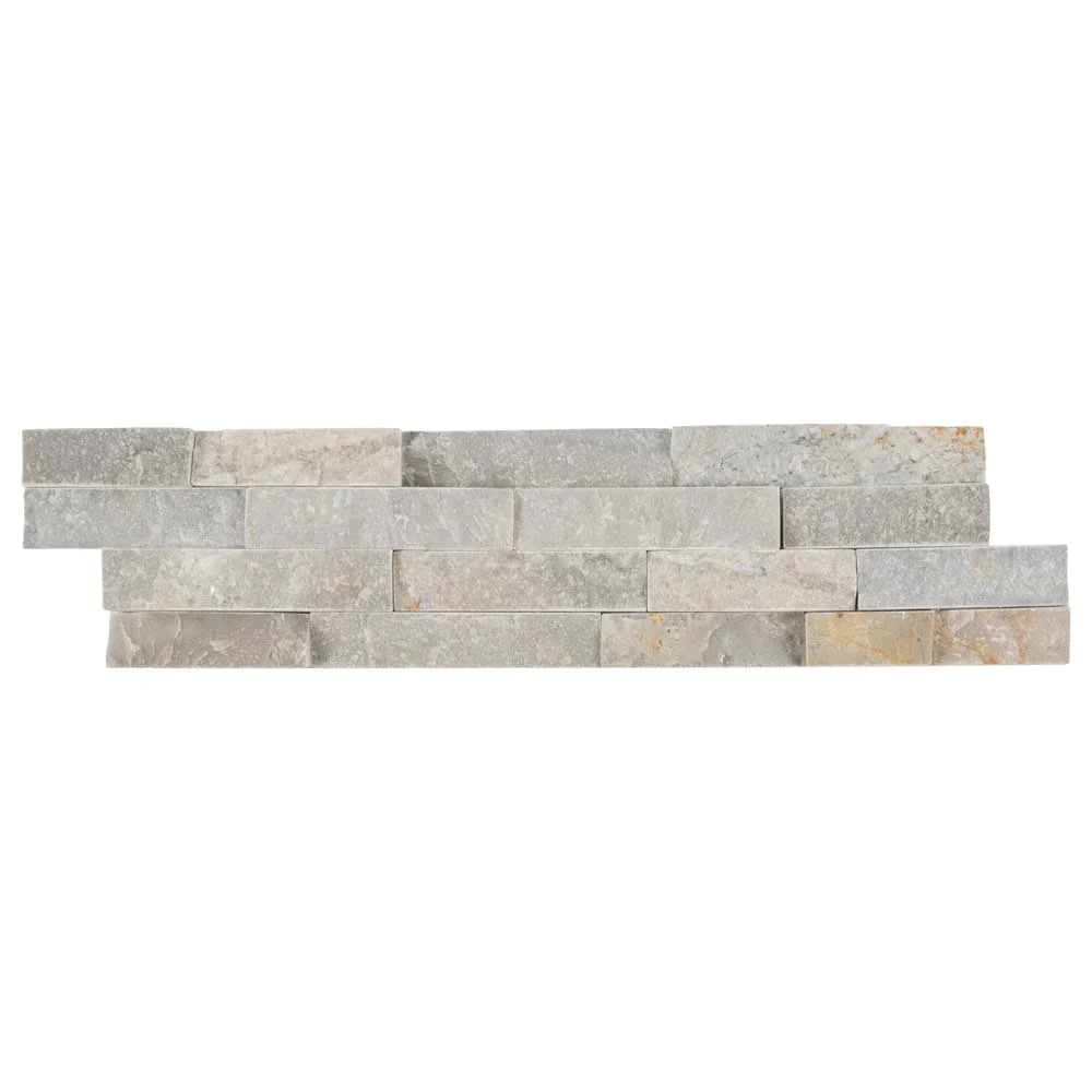 Sunset silver splitface ledger panel 6X24 natural quartzite wall tile LPNLQSUNSIL624 product shot multiple tiles close up view