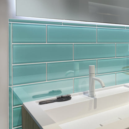 Sky Blue 4x16 Glossy Subway Glass Tile (12 pack, 5.33 sq ft/case) - Sample