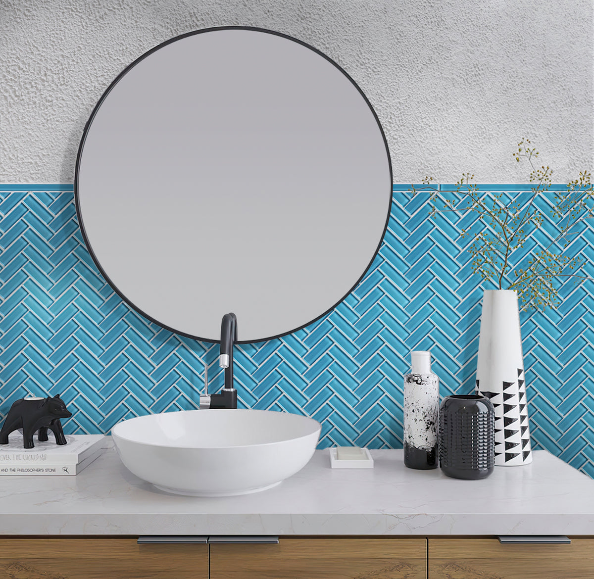 Sapphire Blue 11x13 Glossy Herringbone Glass Mosaic Tile (5 pack, 4.8125 sq ft/case)