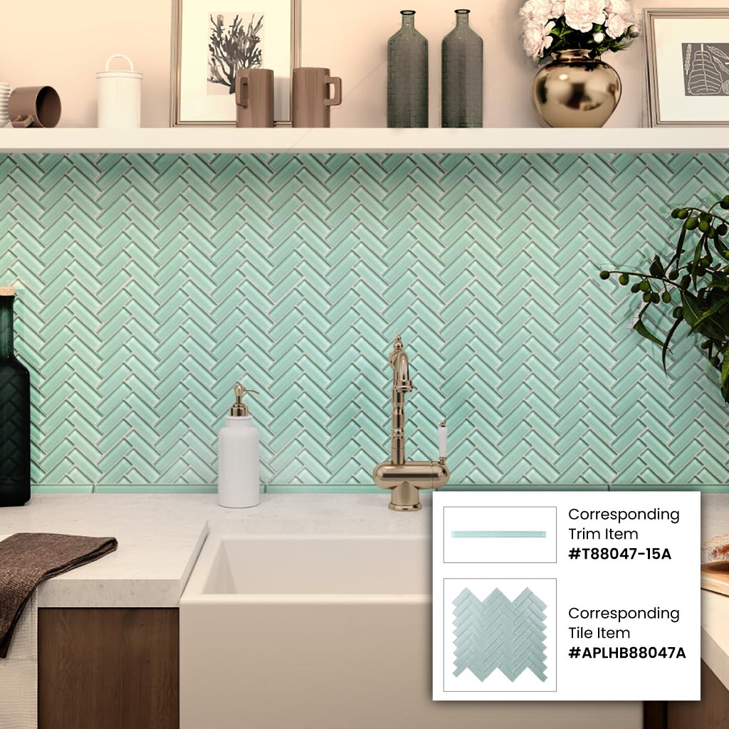 Blizzard Blue 11x13 Glossy Herringbone Glass Mosaic Tile (5 pack, 4.8125 sq ft/case)