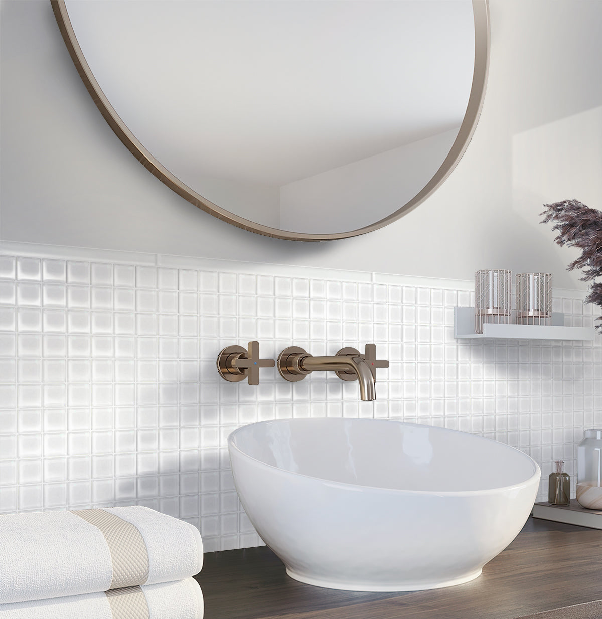 White 12x12 Glossy Square Glass Mosaic Tile (10 pack, 9.67 sq ft/case)