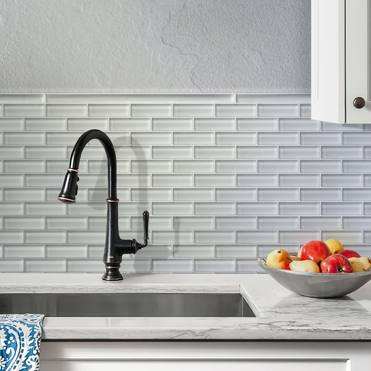 White 12x12 Glossy Brick Glass Mosaic Tile (5 pack, 4.92 sq ft/case)