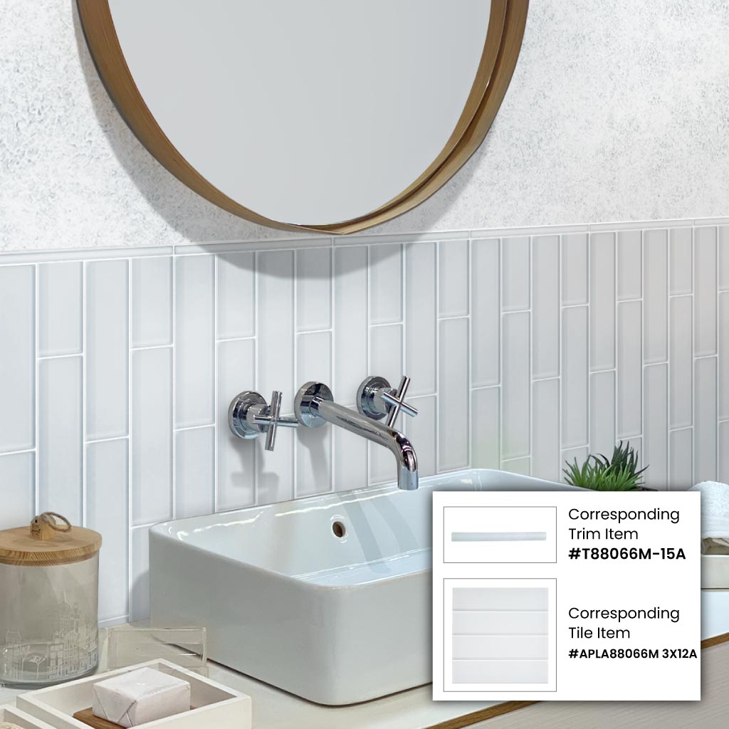 White 0.5x12 Matte Glass Pencil Tile Trim (10 pack, 0.5 sq ft/case) - Sample