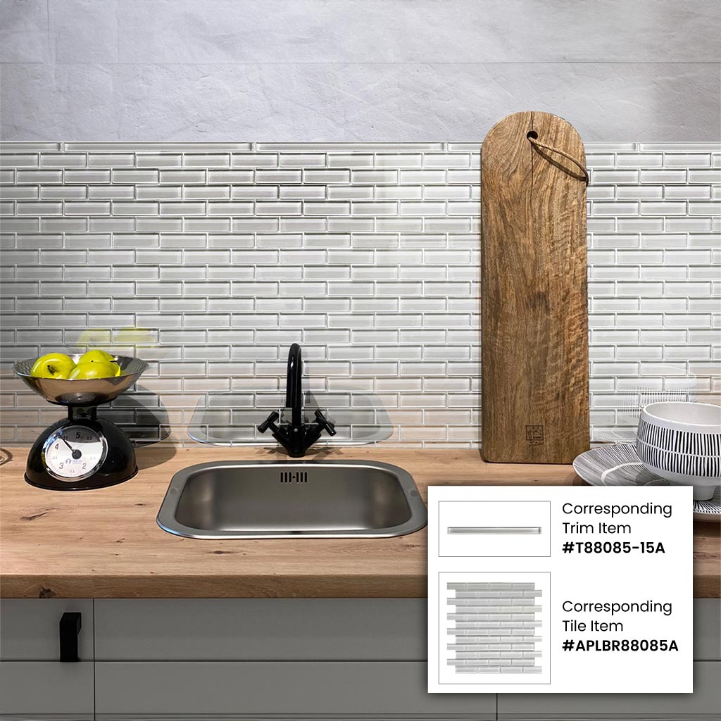Light Gray 0.5x12 Glass Glossy Pencil Tile Trim (10 pack, 0.5 sq ft/case) - Sample