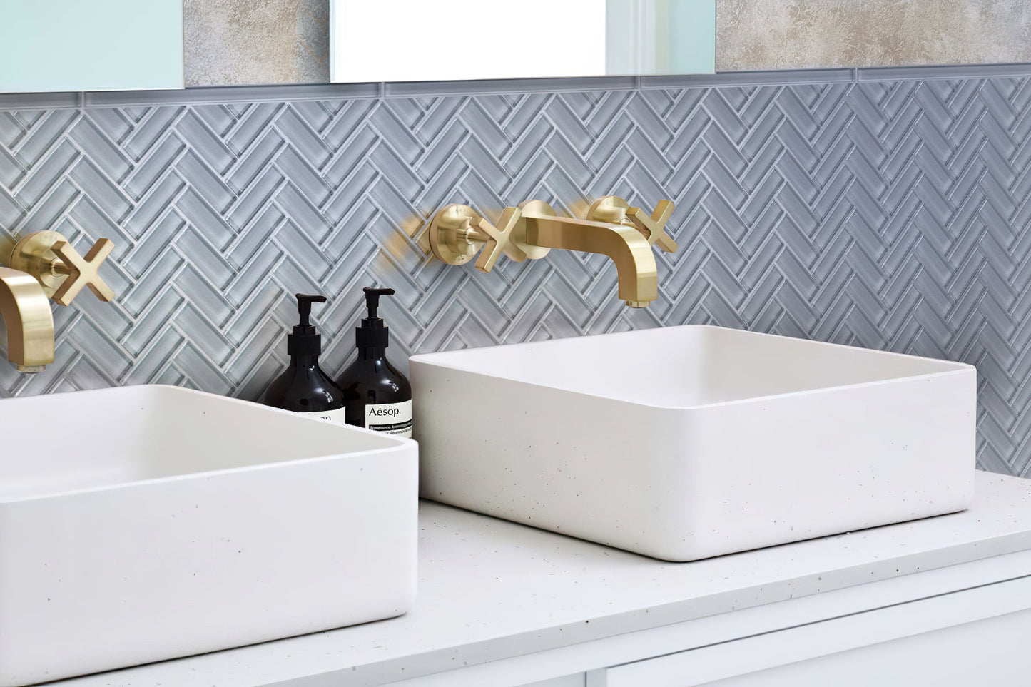 Gray 11x13 Glossy Herringbone Glass Mosaic Tile (5 pack, 4.8125 sq ft/case) - Sample