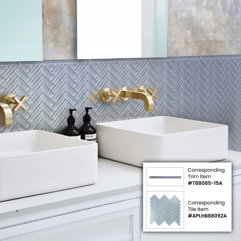 Gray 11x13 Glossy Herringbone Glass Mosaic Tile (5 pack, 4.8125 sq ft/case) - Sample