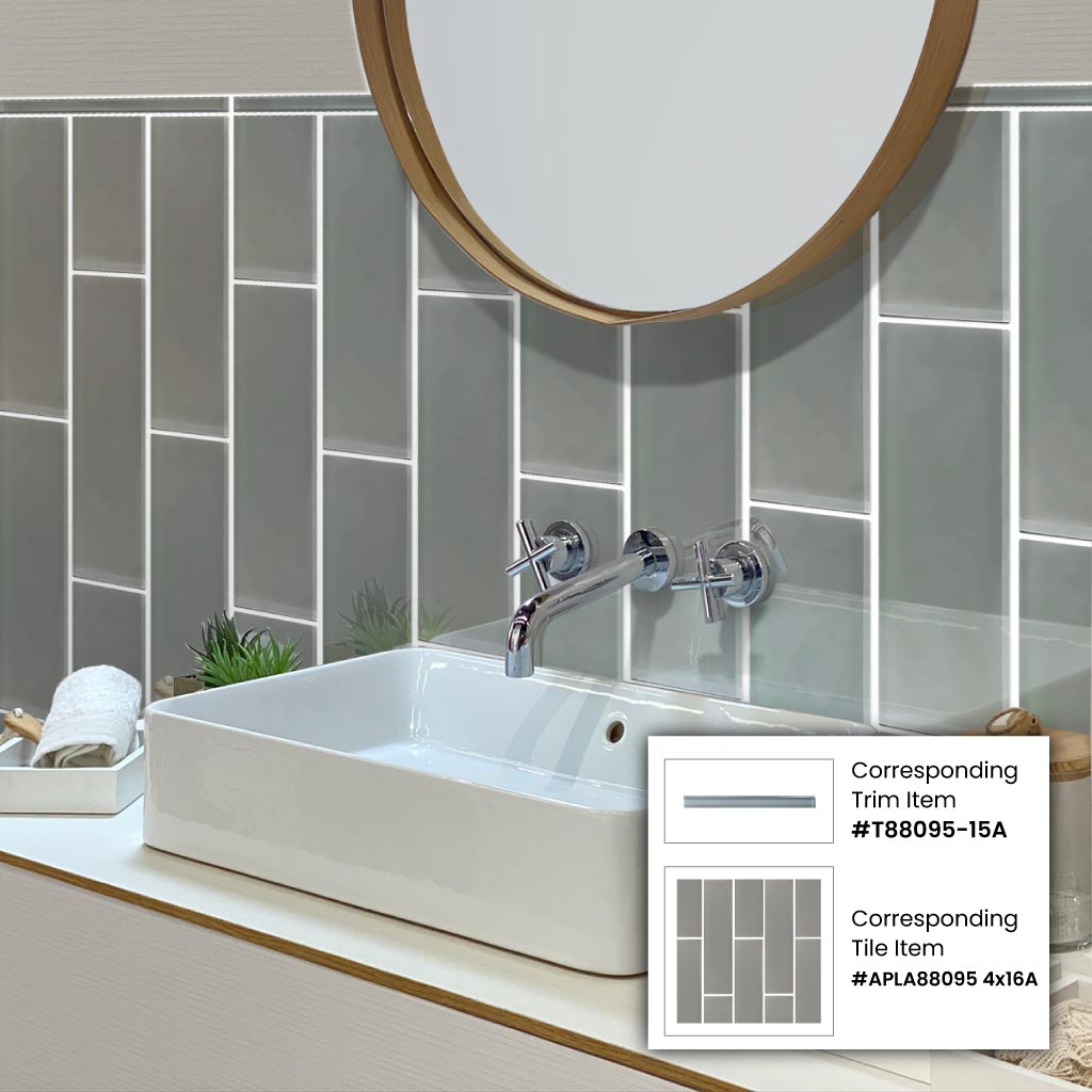Gray 4x16 Glossy Subway Glass Tile (12 pack, 5.33 sq ft/case)