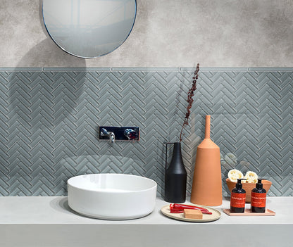 Stone Blue 11x13 Glossy Herringbone Glass Mosaic Tile (5 pack, 4.8125 sq ft/case)