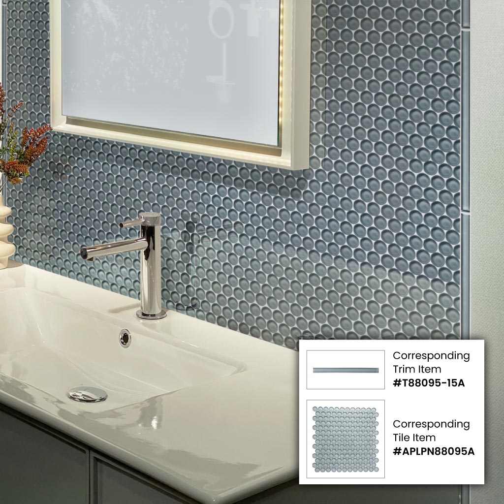 Stone Blue 12x12 Glossy Penny Round Glass Mosaic Tile (5 pack, 5 sq ft/case) - Sample