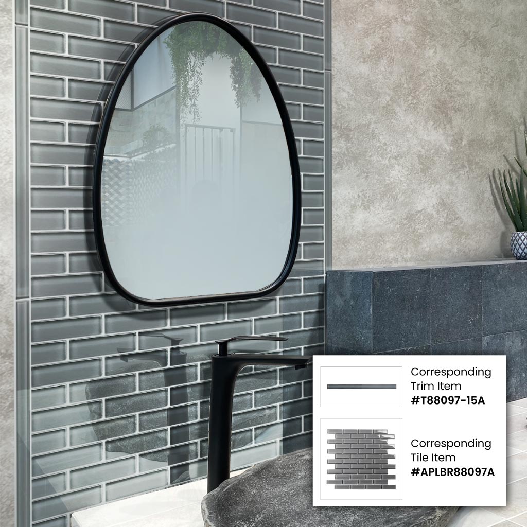 Dark Gray 0.5x12 Glass Glossy Pencil Tile Trim (10 pack, 0.5 sq ft/case) - Sample