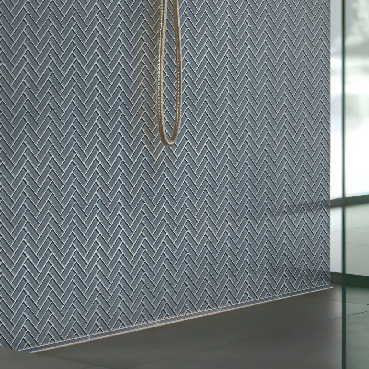 Coin Gray 11x13 Glossy Herringbone Glass Mosaic Tile (5 pack, 4.8125 sq ft/case) - Sample