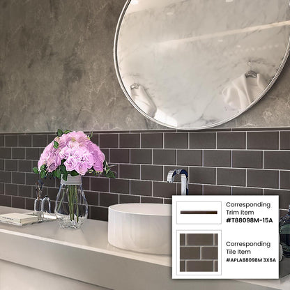 Ash Gray 0.5x12 Matte Glass Pencil Tile Trim (10 pack, 0.5 sq ft/case)