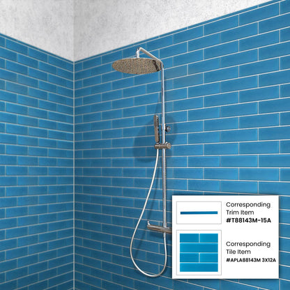 Cerulean Blue 0.5x12 Matte Glass Pencil Tile Trim (10 pack, 0.5 sq ft/case) - Sample