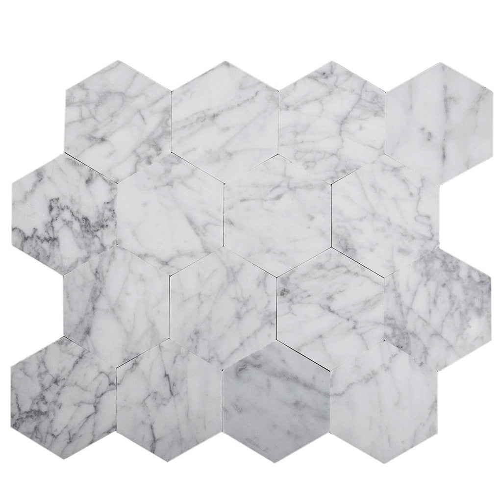 Carrara White 9x10 Hexagon Honed Marble Peel & Stick Tile (10 pack, 6.41 sq ft/case)