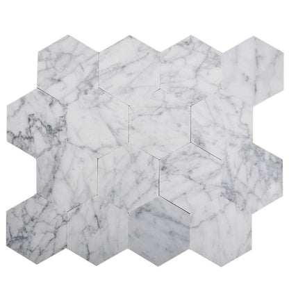Carrara White 9x10 Hexagon Honed Marble Peel & Stick Tile (10 pack, 6.41 sq ft/case)