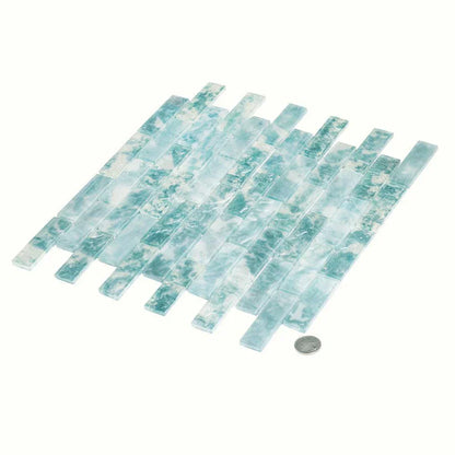 Aqua 12x12 Matte Brick Glass Mosaic Tile (10 pack, 9.5 sq ft/case) - Sample