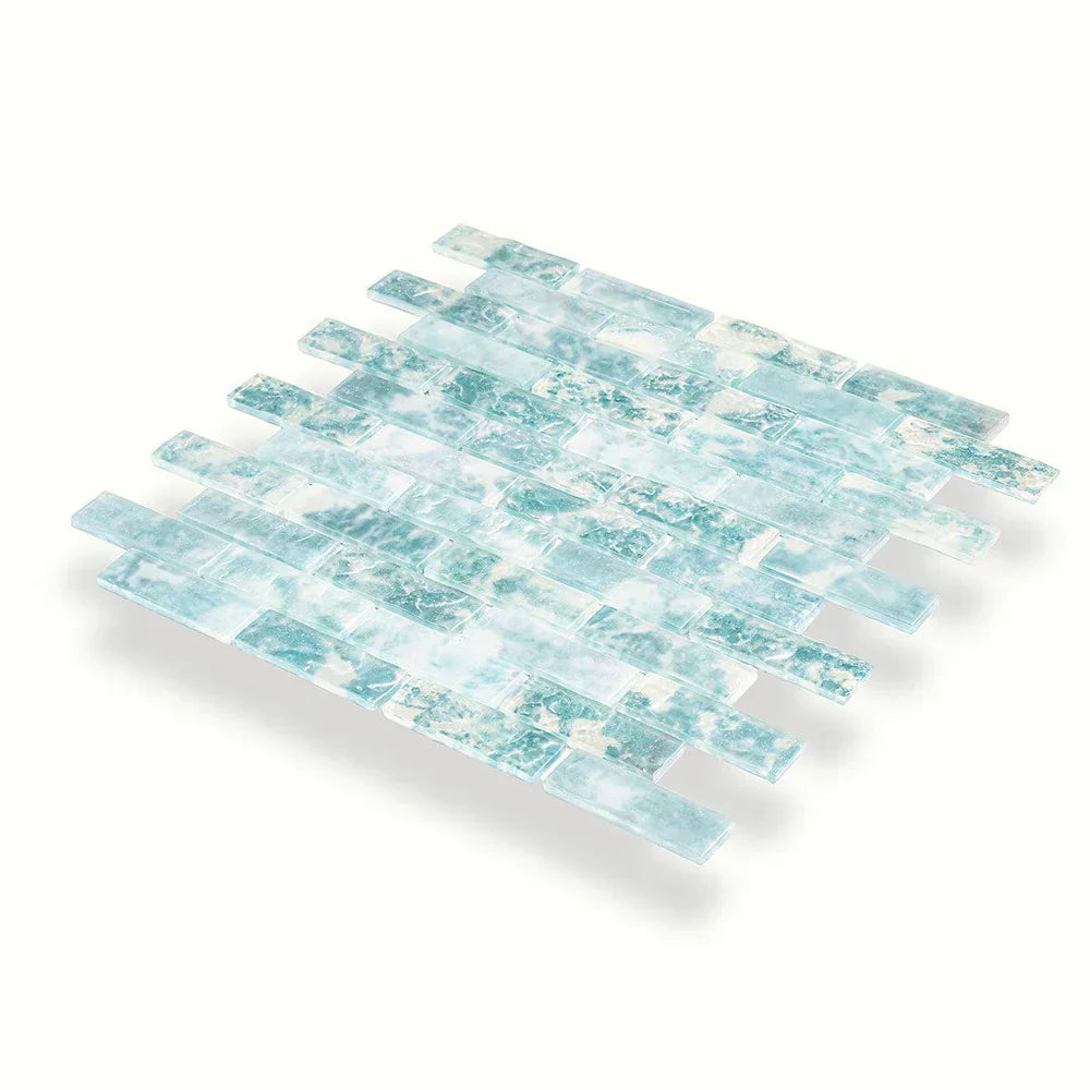 Aqua 12x12 Matte Brick Glass Mosaic Tile (10 pack, 9.5 sq ft/case) - Sample
