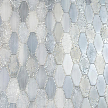 Grey 11x12 Matte Elongated Hexagon Glass Mosaic Tile (10 pack, 8.6 sq ft/case) - Sample