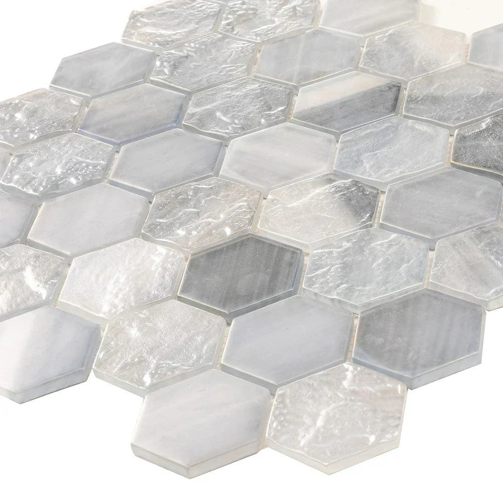 Grey 12x12 Matte Hexagon Glass Mosaic Tile (10 pack, 9.6 sq ft/case) - Sample