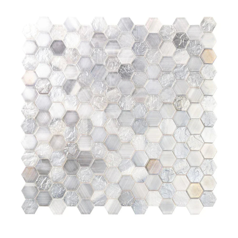 Grey 12x12 Matte Hexagon Glass Mosaic Tile (10 pack, 9.6 sq ft/case)
