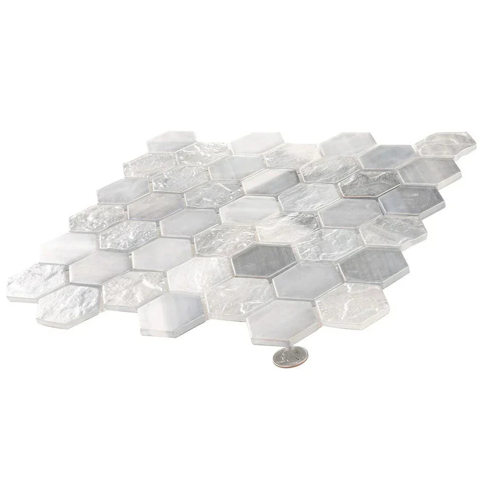 Grey 12x12 Matte Hexagon Glass Mosaic Tile (10 pack, 9.6 sq ft/case) - Sample