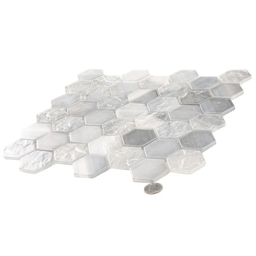 Grey 12x12 Matte Hexagon Glass Mosaic Tile (10 pack, 9.6 sq ft/case)