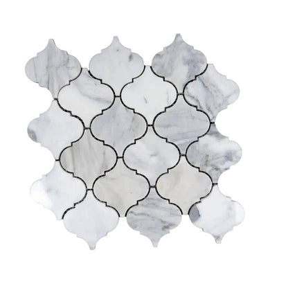 White 11x11 Polished Arabesque Calacatta Marble Mosaic Tile (5 pack, 5.35 sq ft/case)