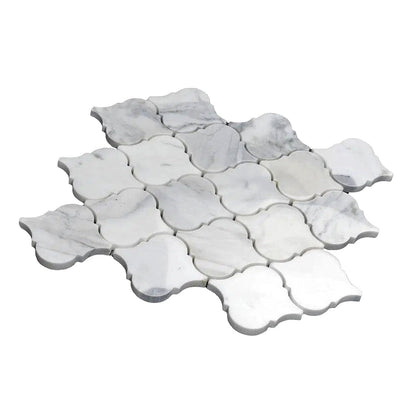 White 11x11 Polished Arabesque Calacatta Marble Mosaic Tile (5 pack, 5.35 sq ft/case)