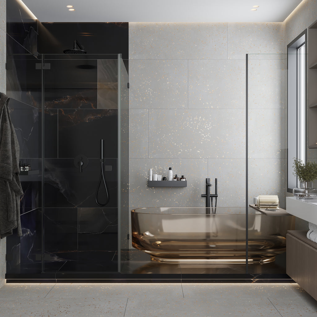 Warm Gray with Gold Flecks 24x48 Matte Square Porcelain Large Format Tile (2 pack, 15.49 sq ft/case)