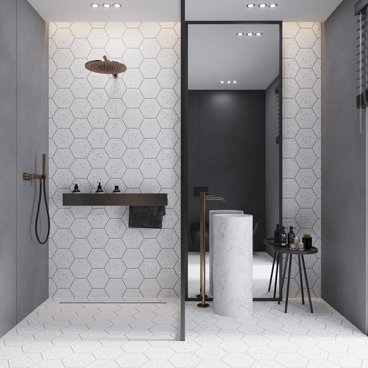 White 8x9 Matte Hexagon Porcelain Tile (25 pack, 9.93 sq ft/case)