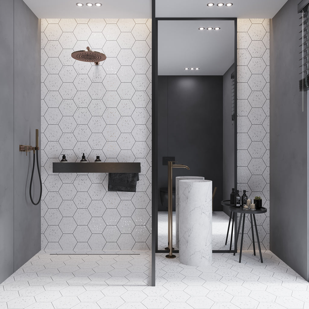 White 8x9 Matte Hexagon Porcelain Tile (25 pack, 9.93 sq ft/case) - Sample