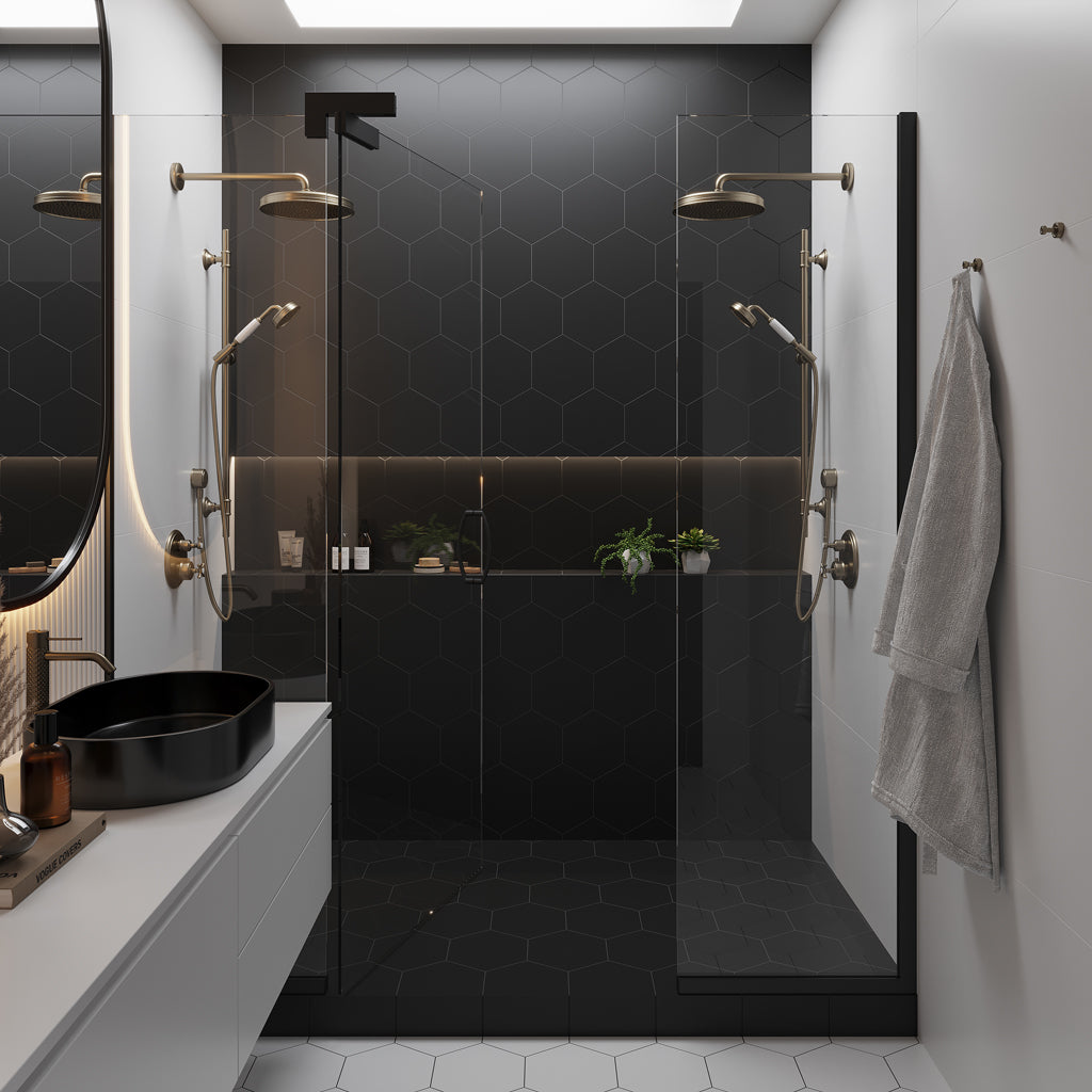 Metal Black 8x9 Matte Hexagon Porcelain Tile (25 pack, 9.93 sq ft/case)