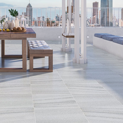 Silver Sky Vein Cut Rustic Textured Marble Tile